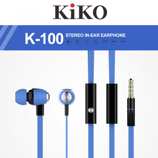 Wholesale KIKO K-100 HD Stereo Earphone Headset with Mic (K-100 Blue)